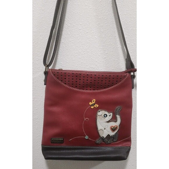 NWOT CHALA BURGUNDY SLIM CAT SWEET MESSENGER CROSSBODY TOTE PURSE FAUX LEATHER - Picture 1 of 6